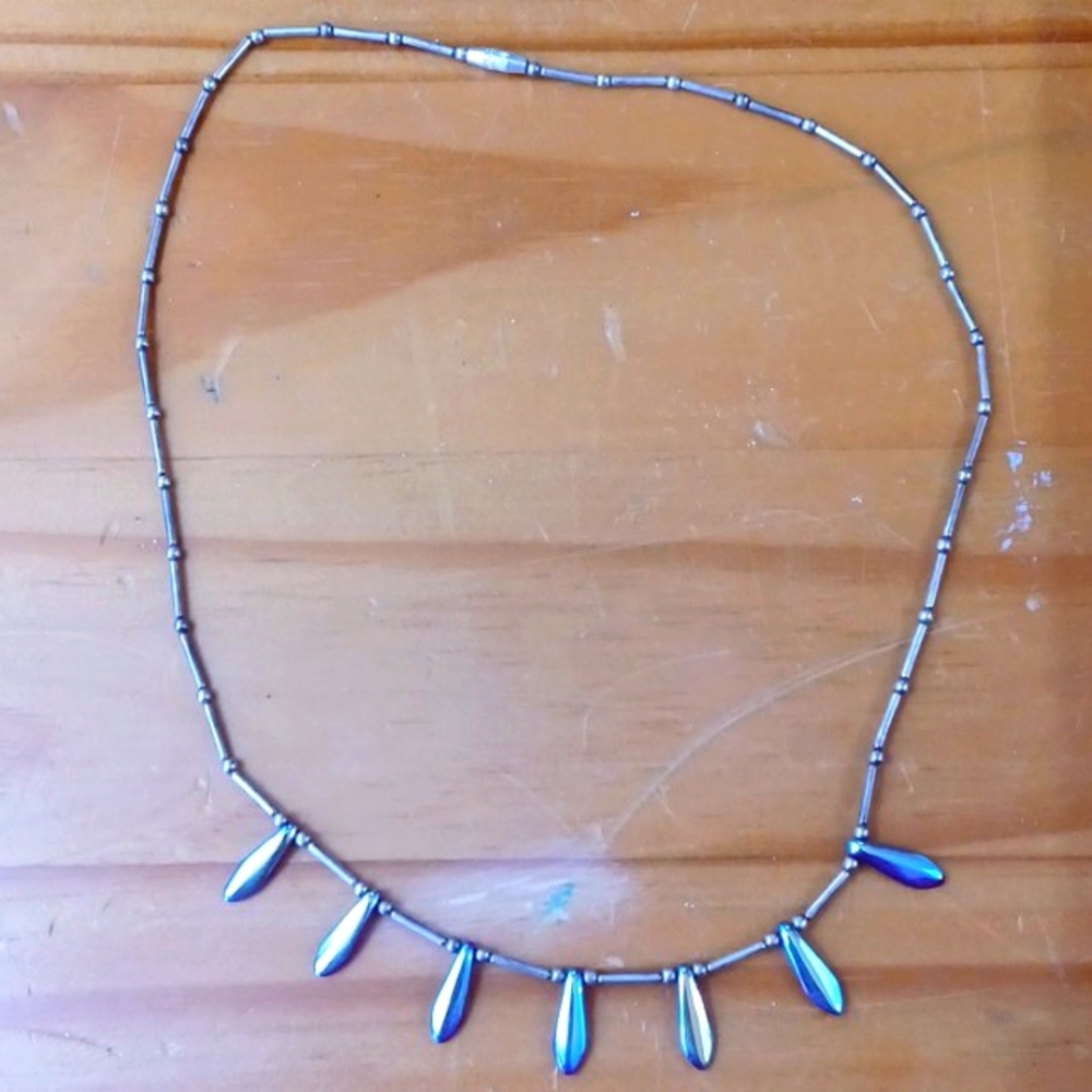 Liquid Silver  Tear  Drop Ruby Red & Ocean blues Handcrafted Necklace